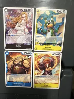 4- One Piece Card Game Cards Kalifa-Edison-Fuza-Edward Weevil - Image 1