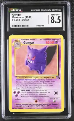 CGC 8.5 Gengar 1999 Fossil 20/62 Pokemon Card - Image 1