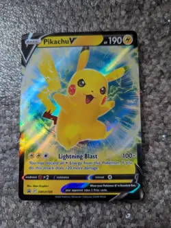 Pikachu V Card SWSH198 Sword & Shield Holo Rare Promo Pokemon Foil Regular Size - Image 1