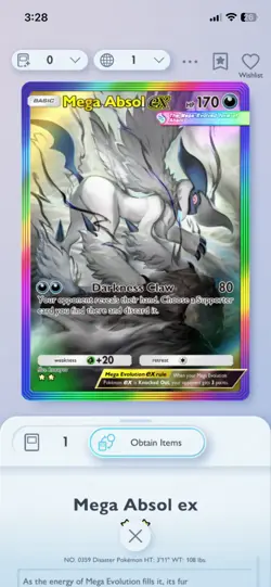 Pokemon TCG Pocket Trading Trade Mega Absol EX [Rainbow] Pack Mega Rising B1 - Image 1