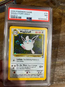 Pokemon Game 2000 Base II WIGGLYTUFF Holo SWIRL #19 PSA 7 Near Mint RARE - Image 1
