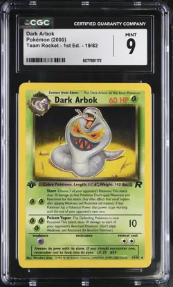 CGC 9 MINT Dark Arbok Team Rocket 1st Edition 19/82 Pokemon Card - Image 1