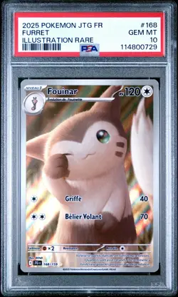 2025 POKEMON FRENCH JTG FR-JOURNEY TOGETHER ILLUSTRATION RARE #168 FURRET PSA 10 - Image 1