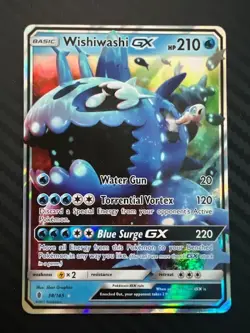 Pokemon TCG Wishiwashi GX Sun & Moon: Guardians Rising 38/145 Ultra Rare LP/MP - Image 1