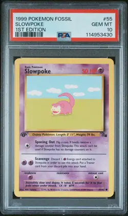 1999 POKEMON FOSSIL 1ST EDITION #55 SLOWPOKE PSA 10 - Image 1