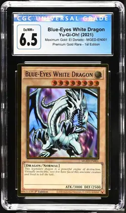 Yu-Gi-Oh! Blue-Eyes White Dragon 2021 MGED-EN001 Prem Gold Rare 1st Ed CGC 6.5 - Image 2