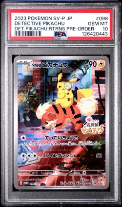 2023 POKEMON JPN SV-P PROMO #098 DETECTIVE PIKACHU PSA 10 - Image 1