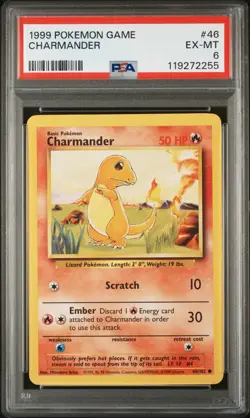 PSA 6 - Charmander 46/102 Base Set Unlimited WOTC 1999 Pokemon TCG - Image 1