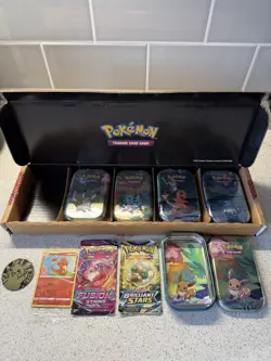 Pokemon TCG 5 Kanto Friends Mini Tins Fusion Strike Brilliant Stars & Promos - Image 1