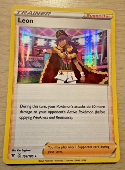 Pokemon TCG Leon 154/185 Vivid Voltage Holo Rare Card - Image 1