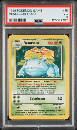 1999 POKEMON BASE SET UNLIMITED #15 VENUSAUR-HOLO PSA 3 - Image 1