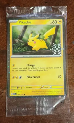 Pikachu 025/165 Holiday Calendar Cosmos Holo Stamped Promo Card SEALED - Image 1