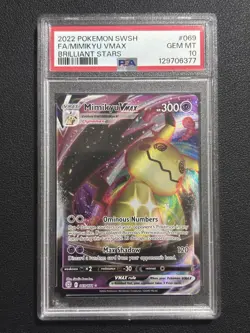 2022 Pokemon SWSH FA Mimikyu VMAX #69 Brilliant Stars PSA 10 Gem Mint - Image 1