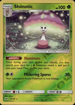 Shiinotic 17/149 Rare Reverse Holo SM Sun Moon Base Pokemon - Image 1