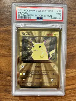 2021 PIKACHU #58 POKEMON Ultra Premium Collection Celebrations METAL CARD PSA 9 - Image 1