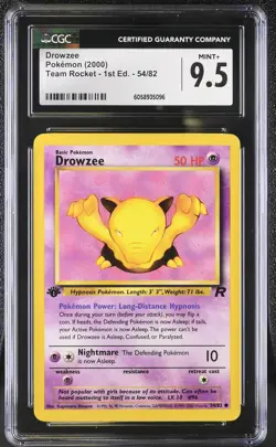 CGC 9.5 MINT+ Drowzee Team Rocket 1st Edition 54/82 Pokemon Card - Image 1