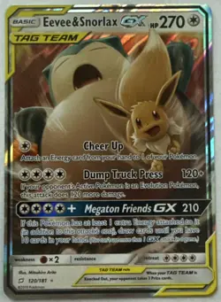 Pokemon Eevee Snorlax GX TCG Holo Card 120/181 Tag Team NEAR MINT - Image 1
