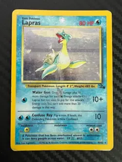 Pokemon TCG Lapras Fossil 10/62 Holo Unlimited Holo Rare DMG - Image 1
