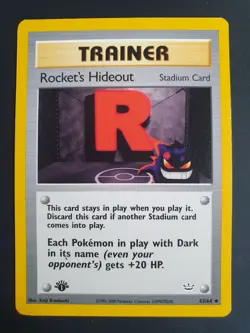 Rocket's Hideout 63/64 1st Edition Trainer - Neo Revelation Set - Pokemon Card - Image 1