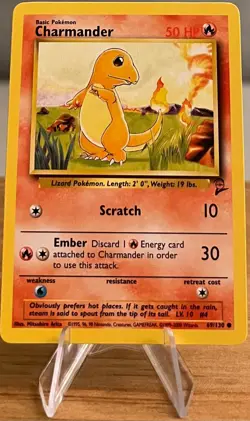 Charmander #4 Non-Holographic Pokemon Card Near Mint - 69/130 Base Set 2 Common - Image 1