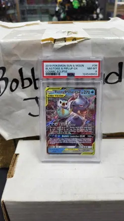 2019 BLASTOISE & PIPLUP GX TAG TEAM FULL ART COSMIC ECLIPSE POKEMON PSA 8 #38 - Image 1