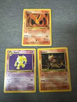 Pokemon Cards Bundle Of 3 Fossil Unlimited Including Moltres, Magmar, Hypno - Image 1