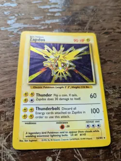 Pokemon TCG Zapdos Base Set 16/102 Card 1999 Foil Holo Wizards Rare - Image 1