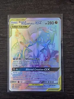 Pokemon TCG Cosmic Eclipse Arceus & Dialga & Palkia GX Rainbow Rare Card 258/236 - Image 1