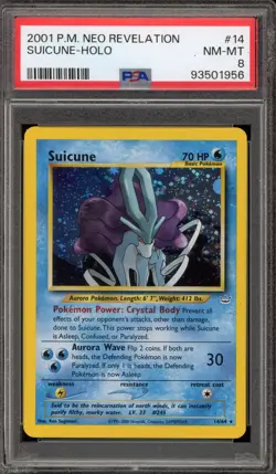 Pokemon Suicune Neo Revelation Holo Rare Unlimited #14 PSA 8 - Image 1