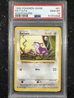 1999 Pokemon Game Rattata Shadowless PSA 10 - Image 1