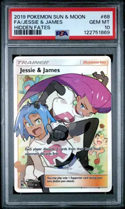 2019 POKEMON SUN & MOON HIDDEN FATES #68 FULL ART/JESSIE & JAMES PSA 10 - Image 1