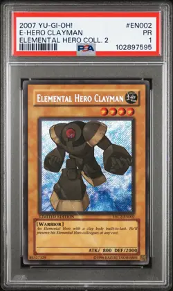 YUGIOH Elemental Hero Collection Clayman EHC2-EN002 PSA 1 Secret Rare Limited Ed - Image 1