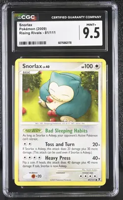 CGC 9.5 MINT+ Snorlax 2009 Rising Rivals 81/111 Pokemon Card - Image 1