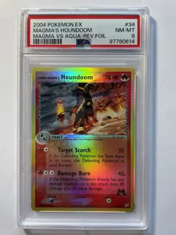 PSA 8 Team Magma's Houndoom 34/95 Reverse Foil EX Magma vs Aqua 2004 Pokemon TCG - Image 1