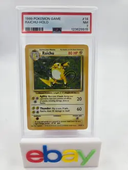 1999 POKEMON BASE SET UNLIMITED #14/102 RAICHU RARE HOLO PSA 7 - Image 1