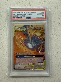 Pokemon Sun & Moon Hidden Fates Moltres Zapdos Articuno GX 44/68 PSA 10 Gem Mint - Image 1