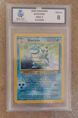 POKEMON CARD 2000 GAME BLASTOISE HOLO BASE SET 2 #2/130 GRADED MGC 8 - Image 1
