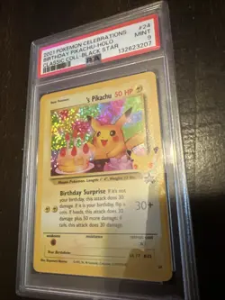 Pokemon 2021 Celebrations Pikachu Holo Black Star Birthday Card #24-Holo PSA 9 - Image 1