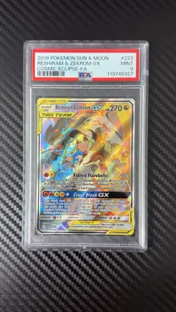 RESHIRAM & ZEKROM GX 222 PSA 9 2019 POKEMON TAG TEAM UP COSMIC ECLIPSE FULL ART - Image 1