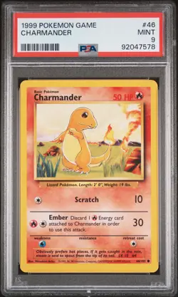 1999 POKEMON BASE SET UNLIMITED #46 CHARMANDER PSA 9 - Image 1