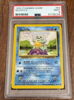 1999 POKEMON BASE SET UNLIMITED #63 SQUIRTLE PSA 9 MINT - Image 1