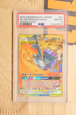 2019 POKEMON SUN & MOON HIDDEN FATES #44 MOLTRES & ZAPDOS & ARTICUNO GX PSA 8 - Image 1