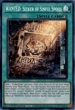 WANTED: Seeker of Sinful Spoils Yu-Gi-O AGOV-EN054 Secret Rare NM - Image 1
