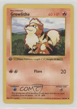 Growlithe Shadowless 1st Ed. Pokemon Base Set #28 1999 05p9 - Image 1