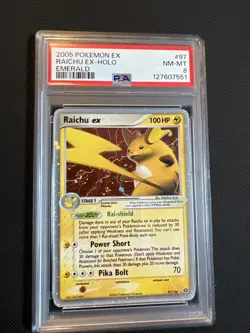 2005 POKEMON EX EMERALD #97 RAICHU EX-HOLO PSA 8 SWIRL - Image 1