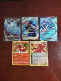 Pokemon 5 Card Lot Holos EX, V And Rare Cards , Great Value Set Building Lot14 - Image 1
