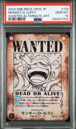 PSA 10 MONKEY D. LUFFY Wanted ALTERNATE ART OP09-119 ONE PIECE card Japanese - Image 1