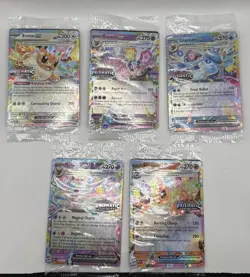 Prismatic Evolutions Full Set Of 5 Stamped Surprise Box Promo Cards EACH SEALED - Image 1