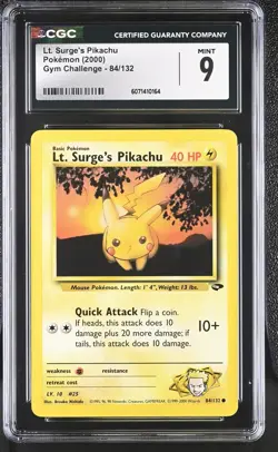 CGC 9 MINT Lt. Surge's Pikachu 2000 Gym Challenge 84/132 Pokemon Card - Image 1