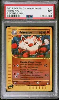Pokemon Card Primeape 29/147 Reverse Holo Aquapolis PSA 7 NM - Image 1